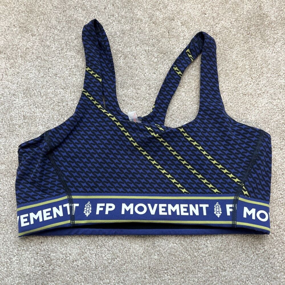 Free People FP Movement Sports Bra Medium Never Better Logo Square Neck Blue